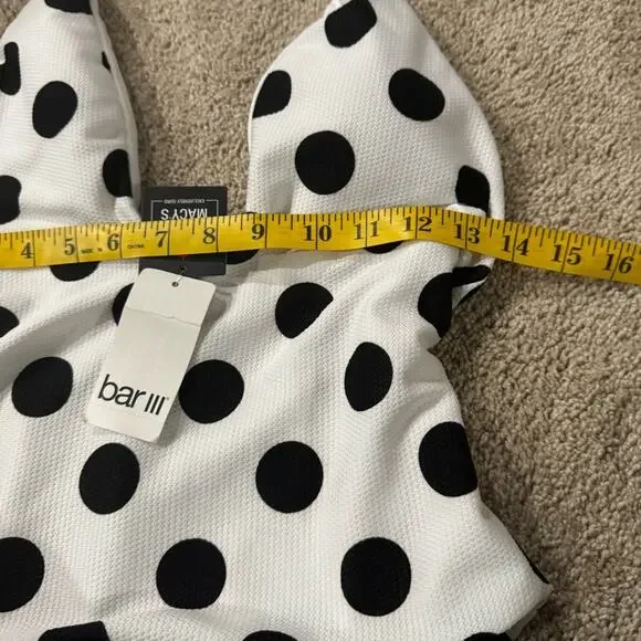 NWT Bar III White & Black Polka Dot Swimsuit One Piece Plunging Neck Size Large - Picture 3 of 10